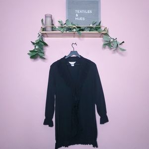 Exclusively Misook Ruffled Acrylic Long Sleece Cardigan Sweater